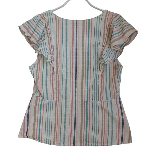 Parker Top Halsey Stripe V Neck Cotton Side Zip Pullover Womens Large - Picture 11 of 13